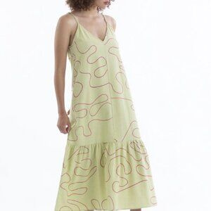 Ali Golden Midi Citron Squiggle Ruffle Slip Dress